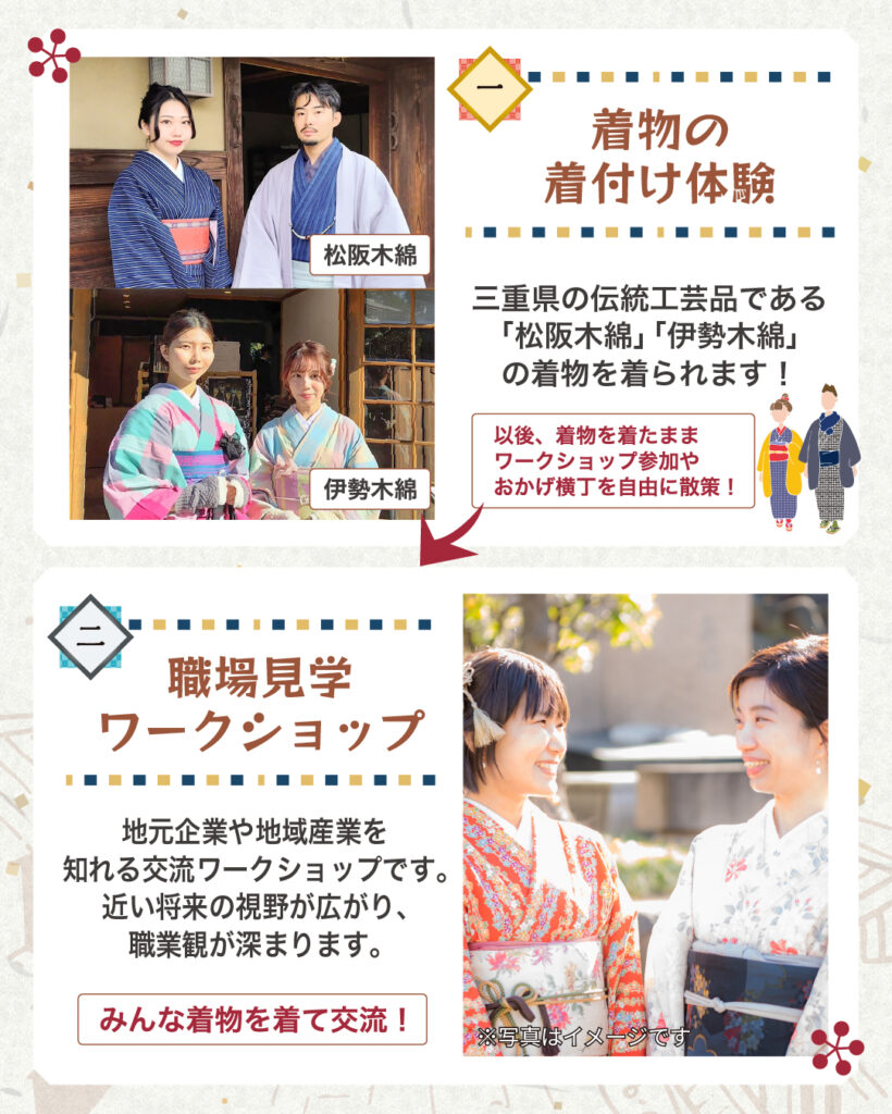 着物着付け体験・地元企業などとワークショップ